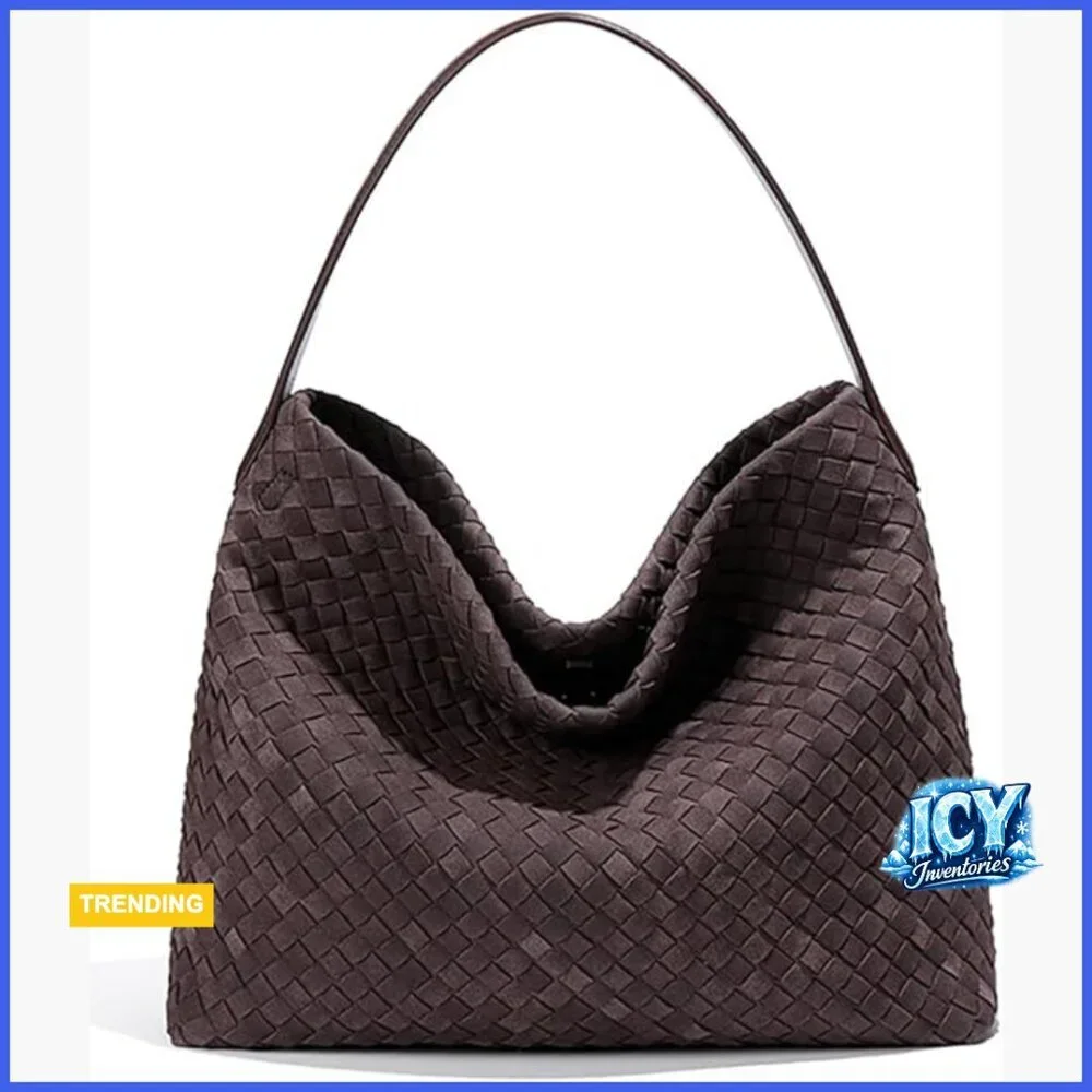 Faux Suede Woven Hobo Tote Bag Shoulder Handbag